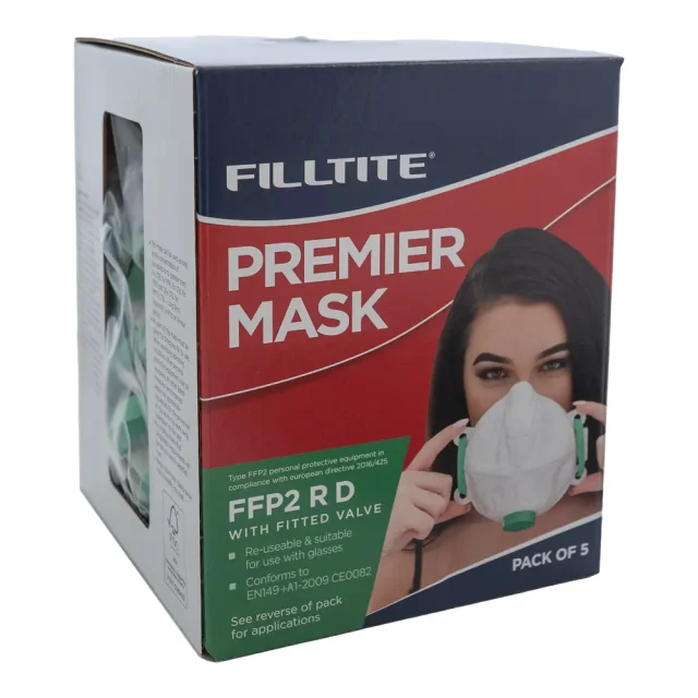 Box of 5 Filltite premier FFP2 face masks front left side view