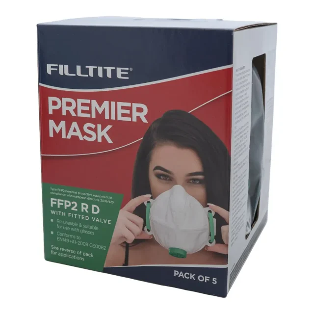 Box of 5 Filltite premier FFP2 face masks front right side view