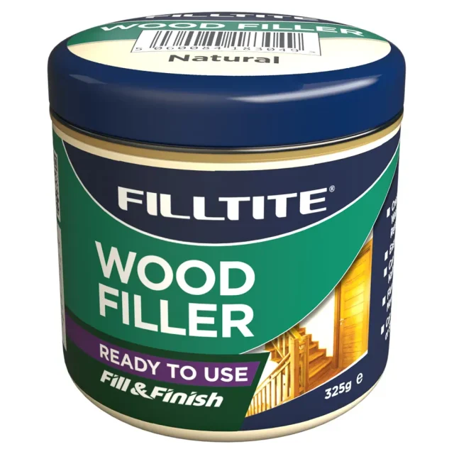 Tub of Filltite ready to use wood filler 325g in natural