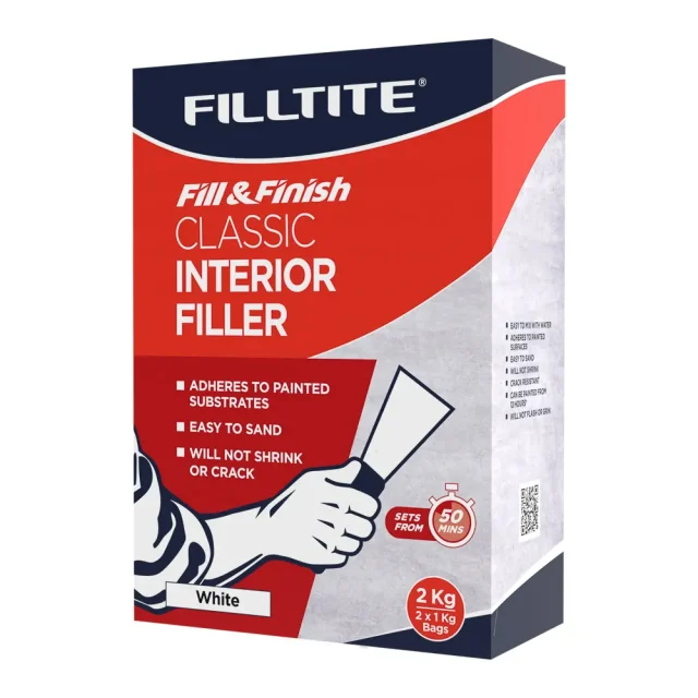 Box of Filltite classic interior filler 2.0kg front right side view