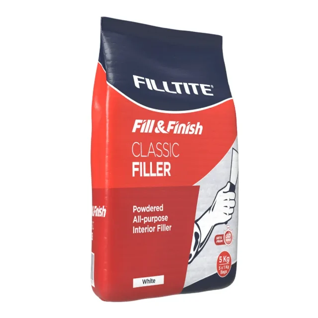 Bag of Filltite classic interior filler 5.0kg front left side view